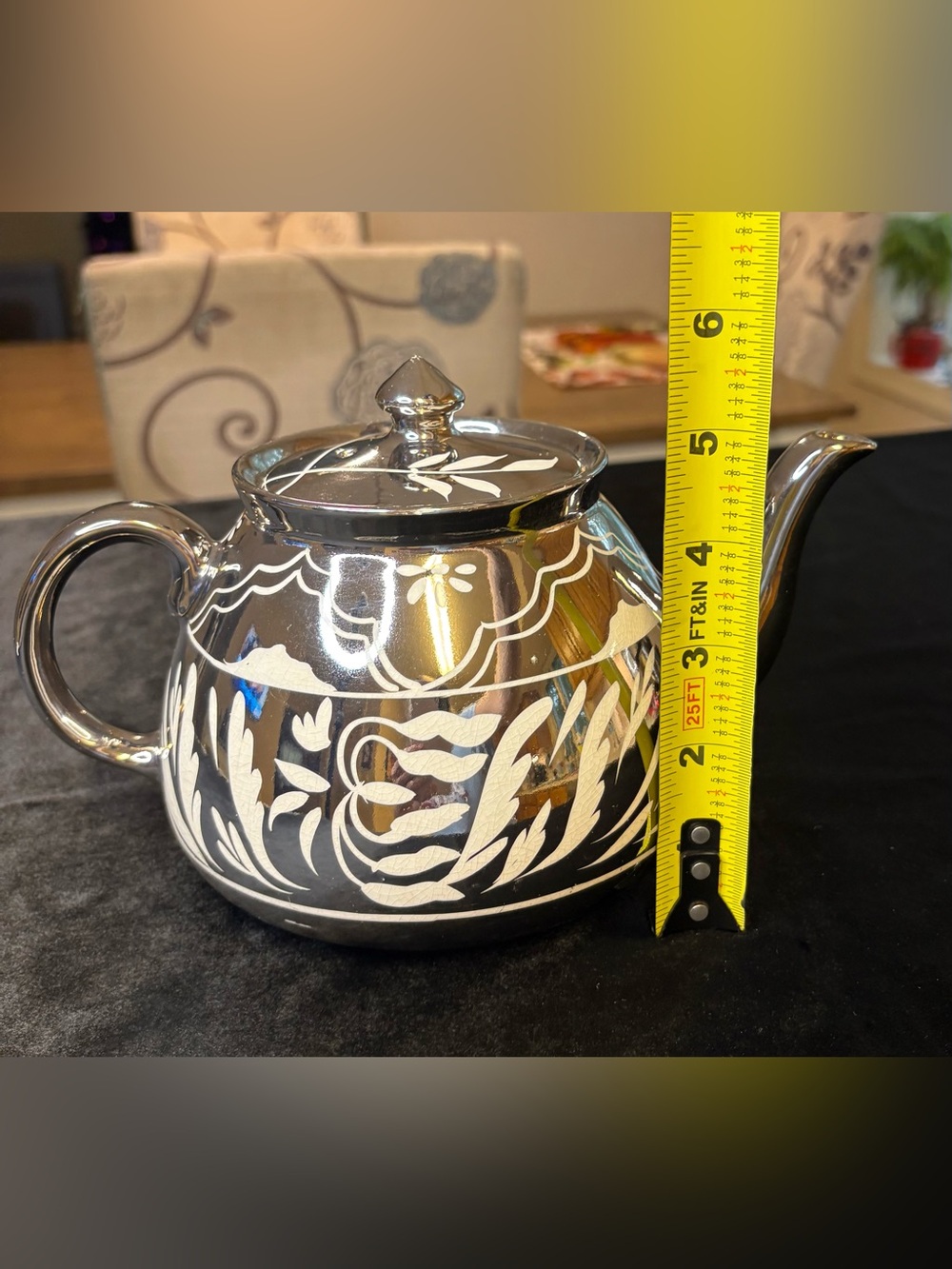 Gibson Mirrored Silver-Tone Decorative Teapot with Etched Floral Motif - Picture 6 of 6